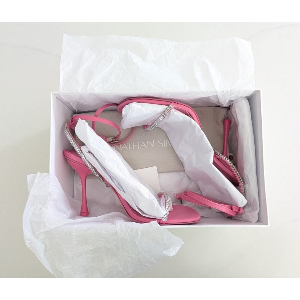 Jonathan Simkhai Luxon Crystal Harness Sandals 8.5 39 Pink Leather Party Heel - Picture 10 of 11